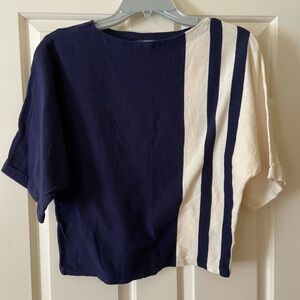 Short sleeve Ralph Lauren sweater. Cream and navy